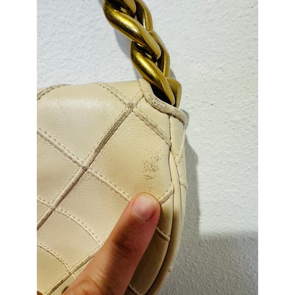 TORY BURCH Neutral White Leather Gold Chain Link Handle Shoulder Strap Bag Purse - Picture 10 of 14